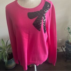 Nouveaux || pink crewneck cotton sweater with black sequin bow